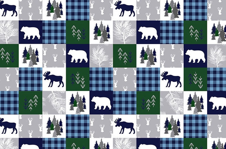Personalized baby girl blanket trees and bear buffalo plaid name cabin quilt outdoors forest wilderness adventure lumberjack image 7