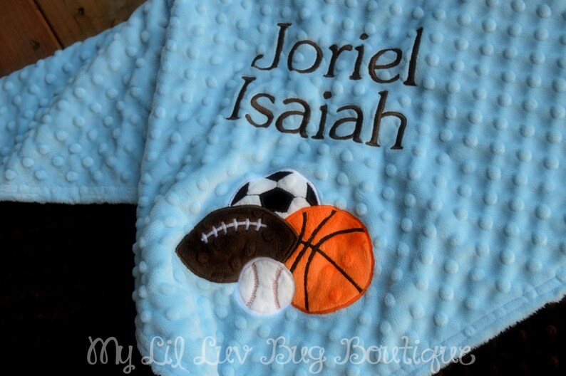 Personalized baby blanket minky sports balls baby blanket Etsy