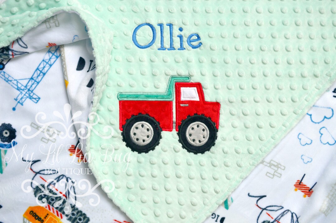 Construction Dump Truck Baby Blanket Personalized Tractor Crane Dump