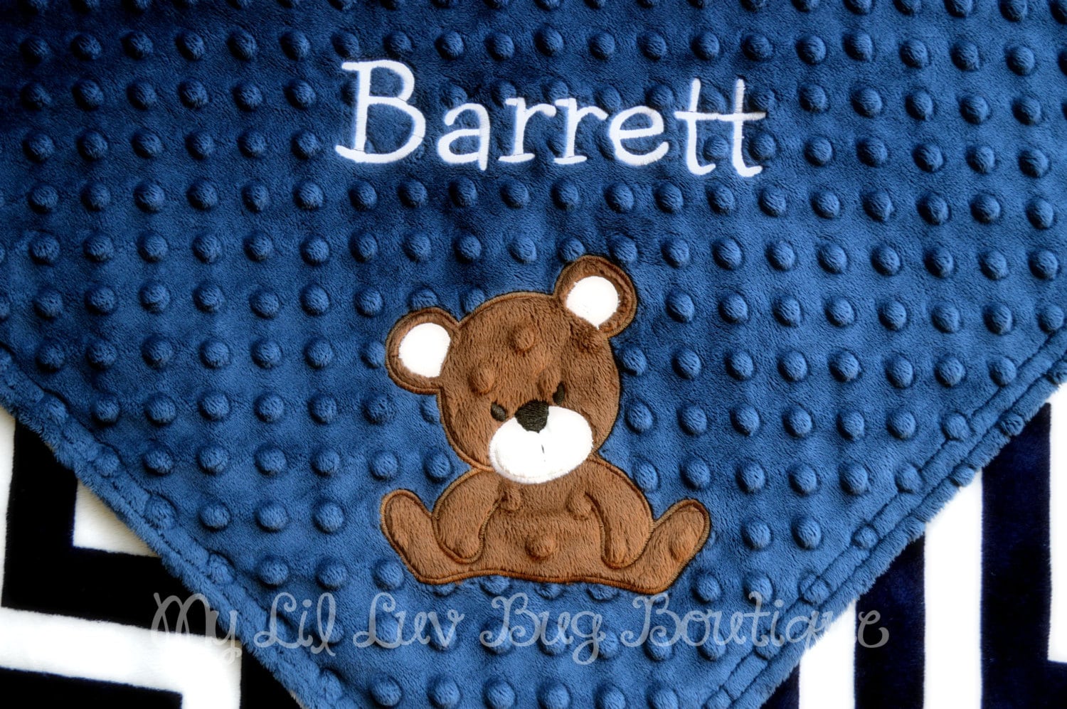 Personalized baby blanket teddy bear blanket with name navy Etsy