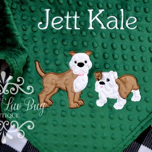 CHOOSE YOUR COLORS and breed pitbull and english bulldog puppy dogs dog minky custom stroller embroidered monogrammed image 1