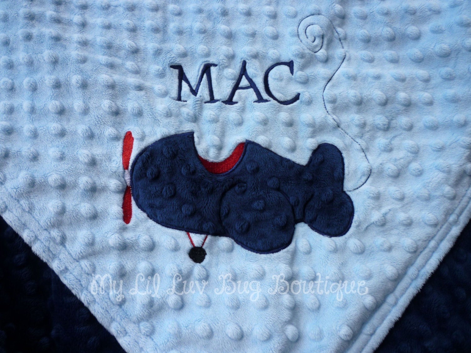 Personalized baby blanket minky airplane baby blue and navy Etsy