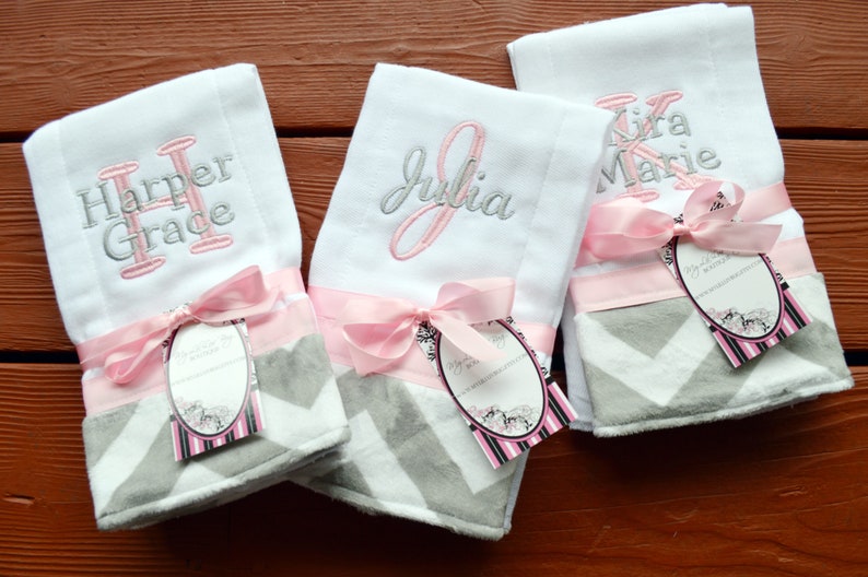 Personalized Burp Cloth Girl Set of Two Baby Shower Gift Etsy