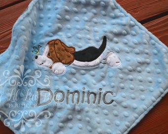 Personalized baby blanket - baby boy beagle puppy dog blanket - custom baby blanket - monogrammed blanket - small lovey blanket - baby gift