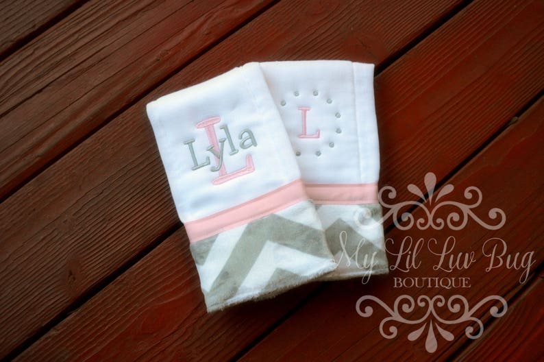 Personalized burp cloth girl set of two baby shower gift prefold diaper burp cloths chevron burp cloths 2 burp cloth monogrammed image 2