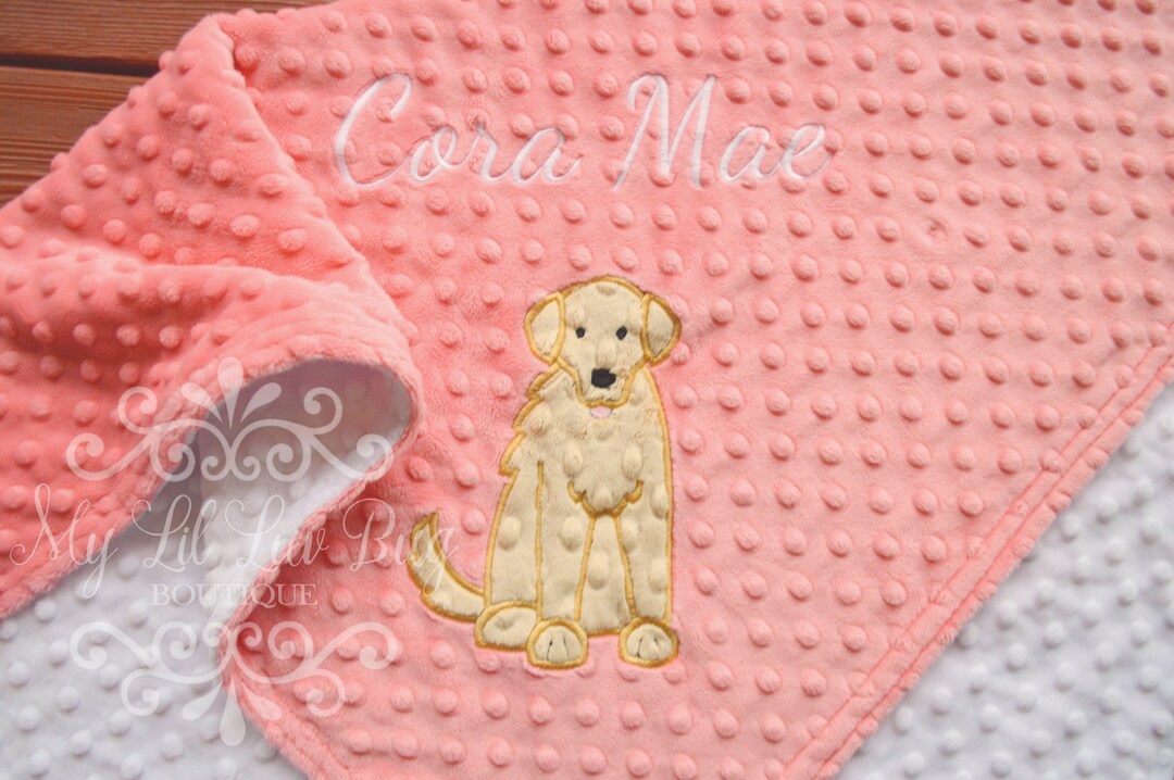 Golden Retriever Puppy Dog Minky Blanket Gift - Gray and Pink Yellow ...