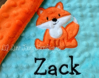 Fox baby blanket personalized small - fox baby shower gift - name baby blanket - lovey blanket - security blanket - custom baby blanket