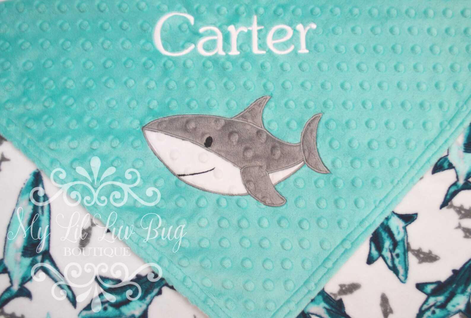 Personalized Shark Baby Blanket Baby Boy Shark Teal Shark Etsy