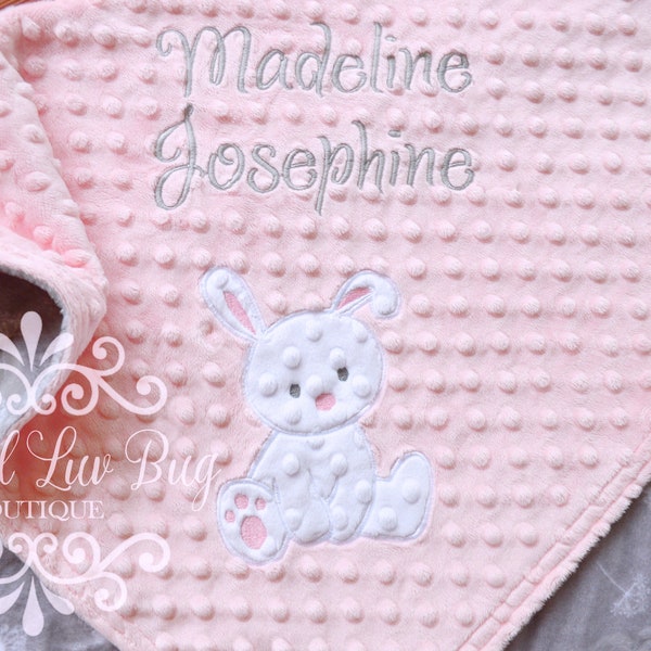 bunny baby blanket personalized pink flower dandelion - floral girl bunny rabbit with name - custom monogrammed embroidered - 30x35 stroller