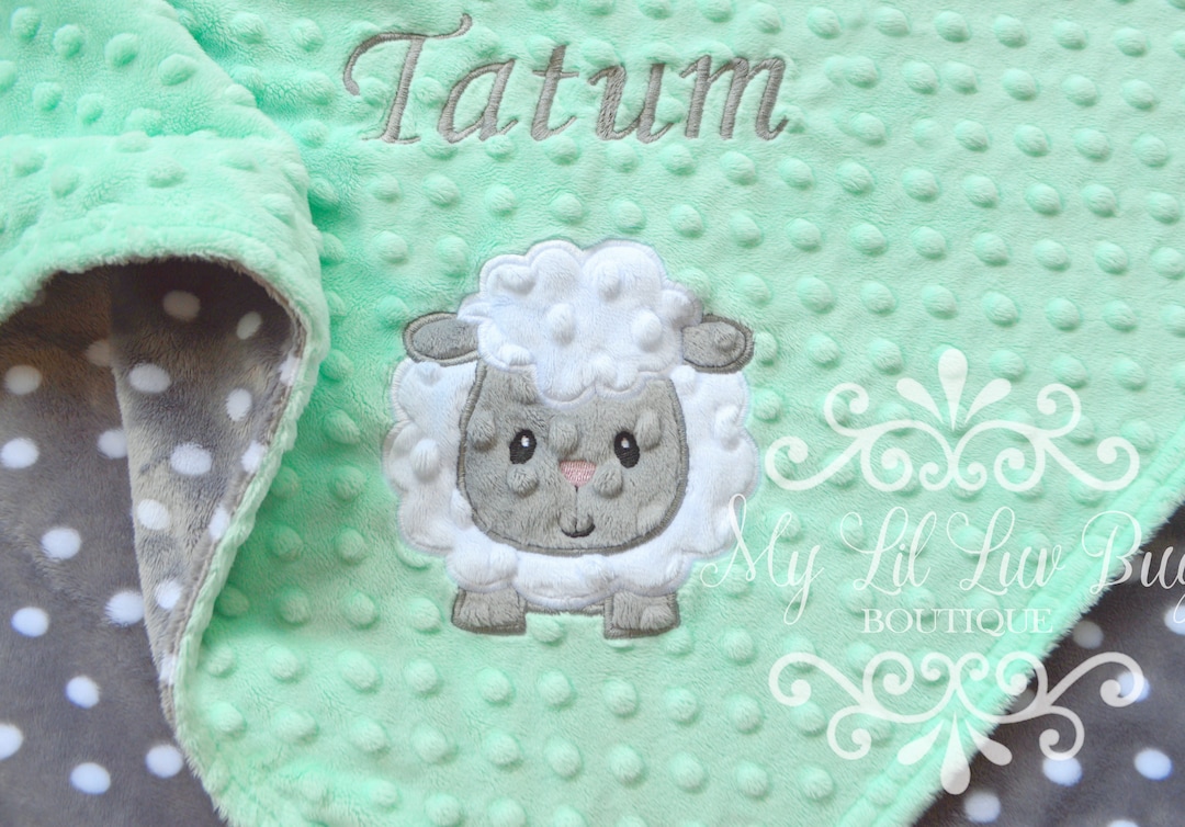 Personalized Sheep Baby Blanket With Name Lamb Baby Blanket Opal and