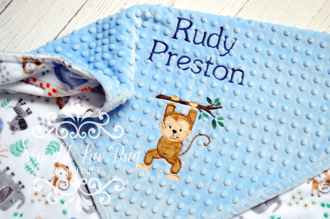 Personalized Hanging Monkey Baby Blanket With Name Monkey Baby Blanket