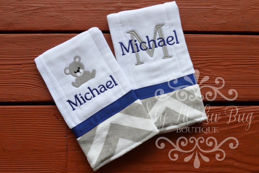 Personalized Burp Cloth Teddy Bear Boy Prefold Diaper Etsy