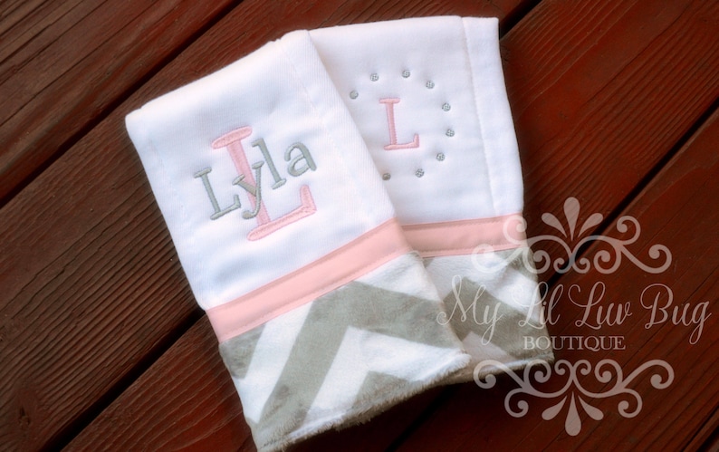 Personalized burp cloth girl set of two baby shower gift prefold diaper burp cloths chevron burp cloths 2 burp cloth monogrammed image 1