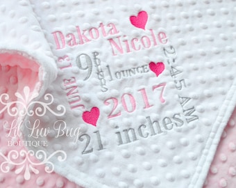 Birth announcement baby blanket - birth stats Blanket - Baby blankets personalized - shower gift - baby gift personalized - made to order