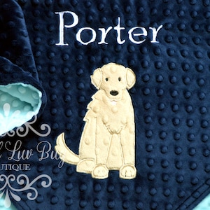 CHOOSE YOUR COLORS and breed - Golden Retriever puppy dog minky blanket - custom stroller blanket embroidered monogrammed