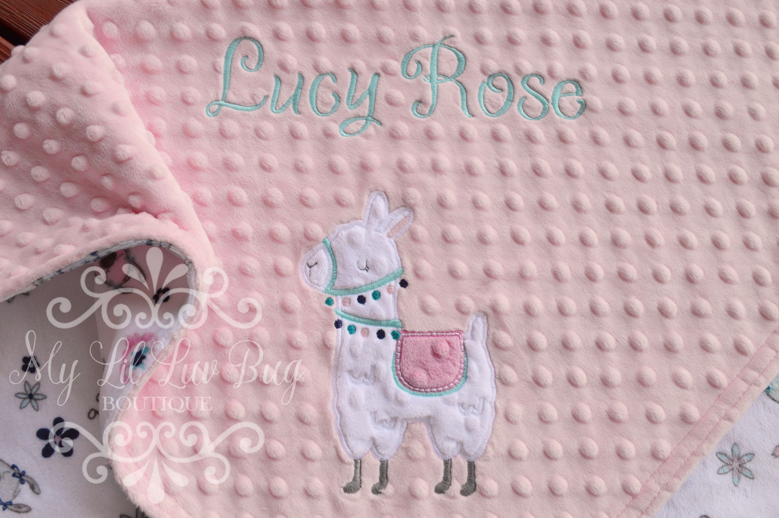 Baby Blankets Personalized Baby Girl Llama Blanket Name Etsy