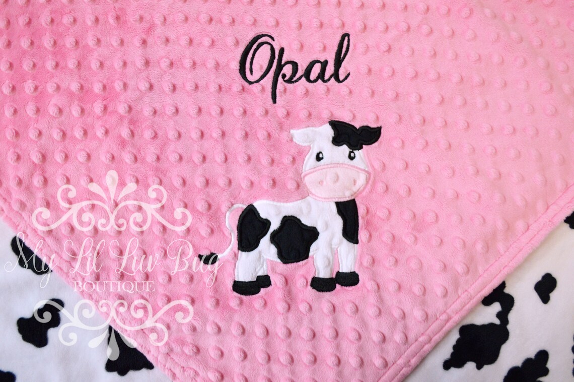 Cow Baby Blanket With Name Personalized Baby Blanket Cow Etsy