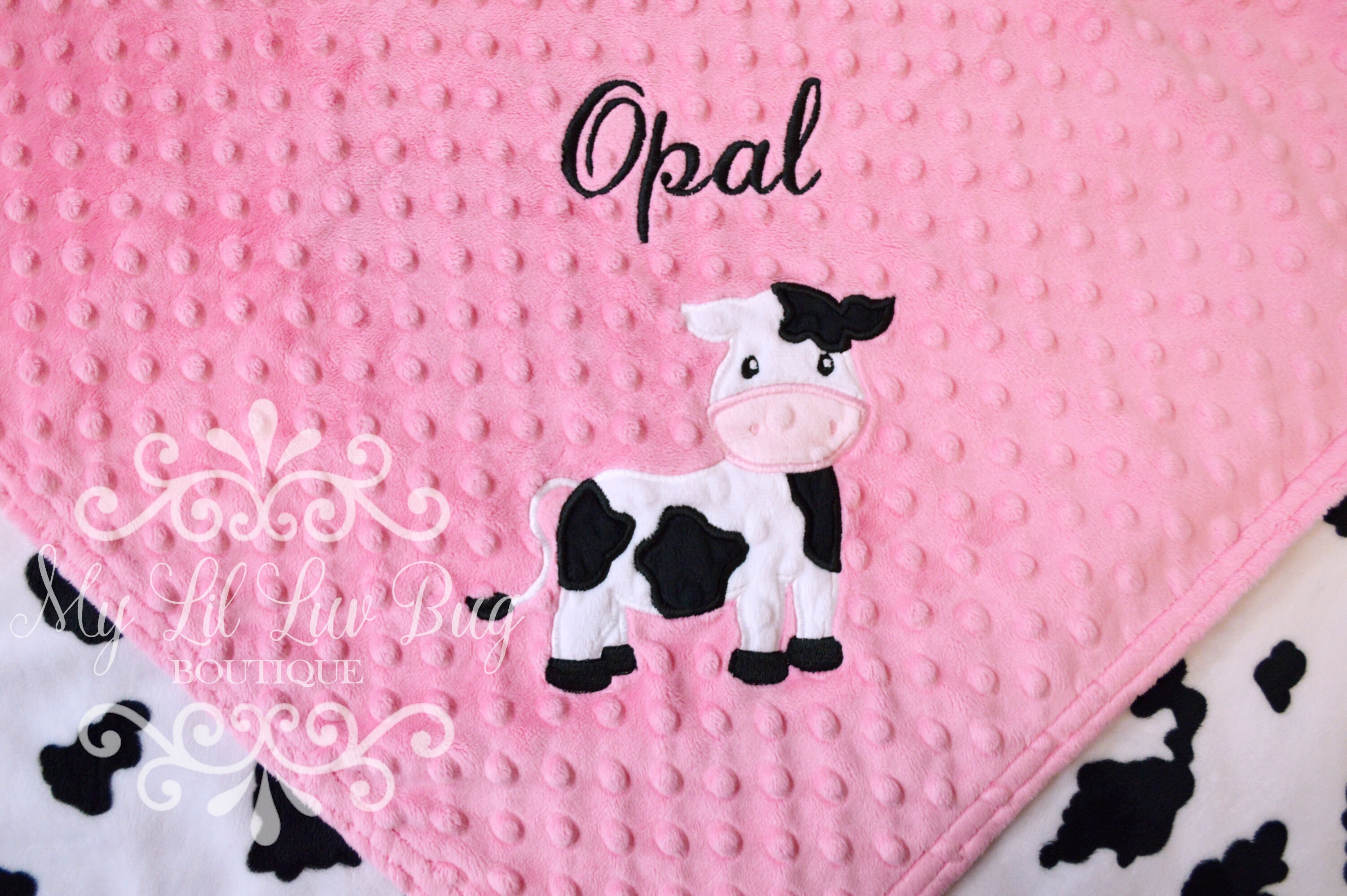 Cow Baby Blanket With Name Personalized Baby Blanket Cow Etsy