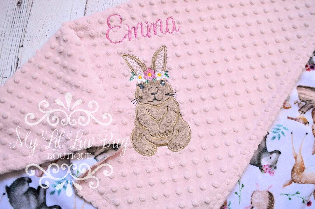 Woodland Flower Bunny Rabbit Baby Blanket With Name Etsy