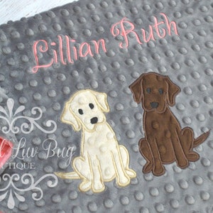 CHOOSE YOUR COLORS and breed - yellow and chocolate labs puppy dog laborador retriever minky - custom stroller embroidered monogrammed