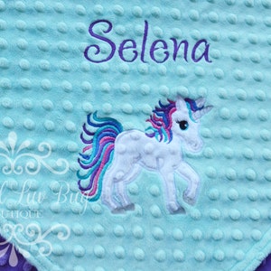 Personalized Baby Blanket Unicorn Unicorn baby blanket blanket with name 30x35 stroller blanket Unicorn minky blanket kids blanket image 2