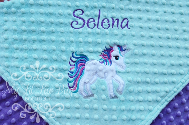 Personalized Baby Blanket Unicorn Unicorn baby blanket blanket with name 30x35 stroller blanket Unicorn minky blanket kids blanket image 2