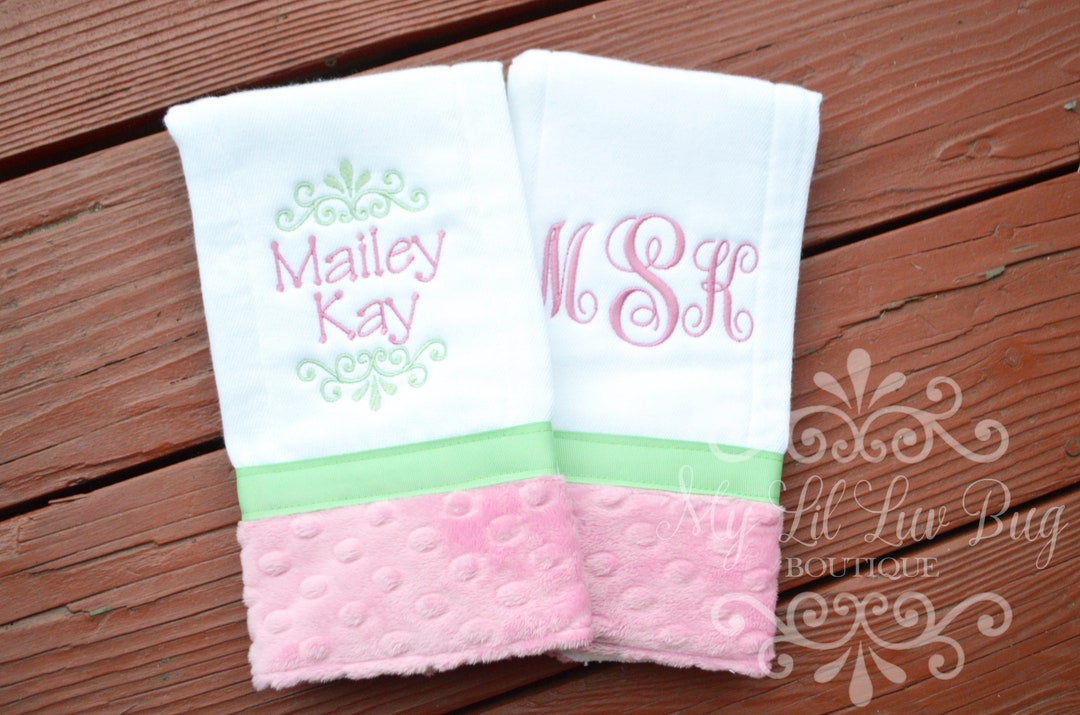Burp Cloths Mint Green and Pink Damask Personalized Custom Etsy