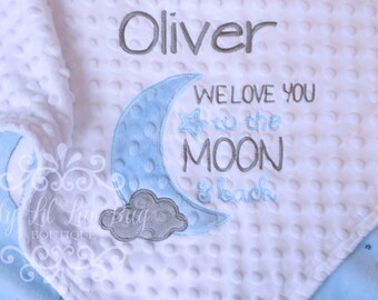 Personalized Name Baby Blanket - Baby boy gift - to the moon and back baby blanket - elephant baby blanket - baby shower gift