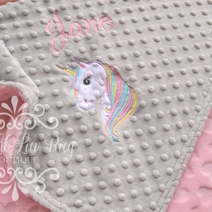 Personalized Baby Blanket Unicorn Unicorn baby blanket blanket with name 30x35 stroller blanket Unicorn minky blanket kids blanket image 3