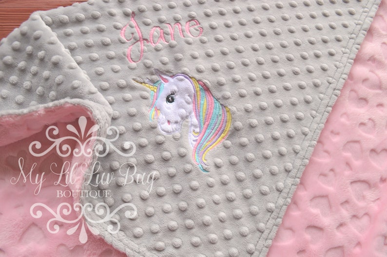 Personalized Baby Blanket Unicorn Unicorn baby blanket blanket with name 30x35 stroller blanket Unicorn minky blanket kids blanket image 3