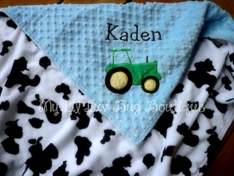 Personalized Baby Blanket baby blue and cow print baby boy Etsy