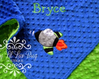 Baby blankets personalized - rocket planets outer space - monogrammed baby blanket - baby gift personalized - made to order