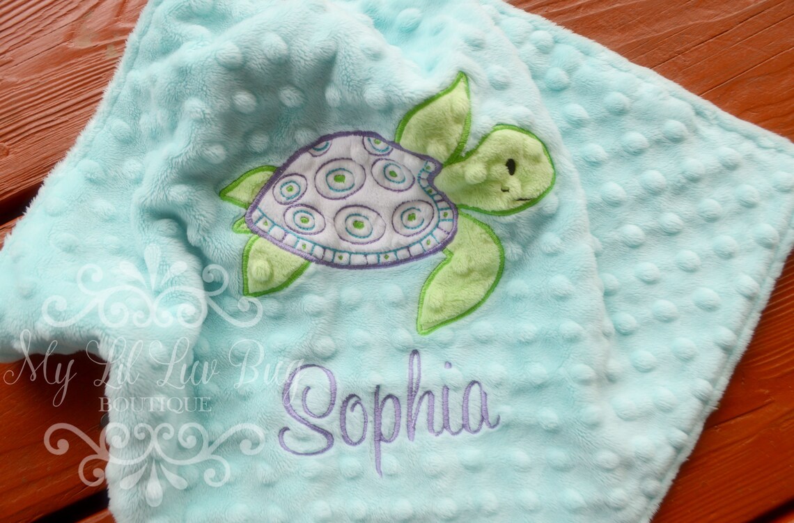 Personalized Baby Blanket Minky Sea Turtle Saltwater Blue Etsy