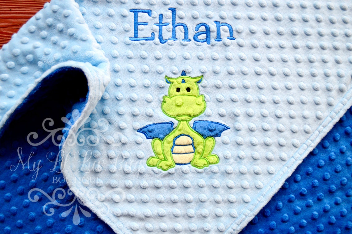 Personalized Baby Blanket With Name Baby Boy Dragon Minky Etsy