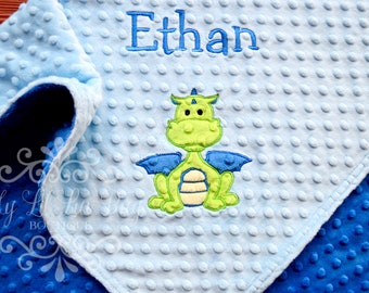 Personalized baby blanket with name - baby boy dragon minky blanket - custom minky blanket embroidered - baby shower gift - large stroller