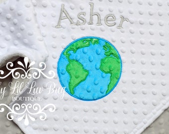 Planet earth solar system baby blanket personalized - minky save the planet outer space - world monogrammed embroidered custom