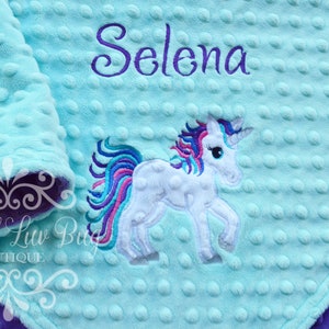 Personalized Baby Blanket Unicorn Unicorn baby blanket blanket with name 30x35 stroller blanket Unicorn minky blanket kids blanket image 1