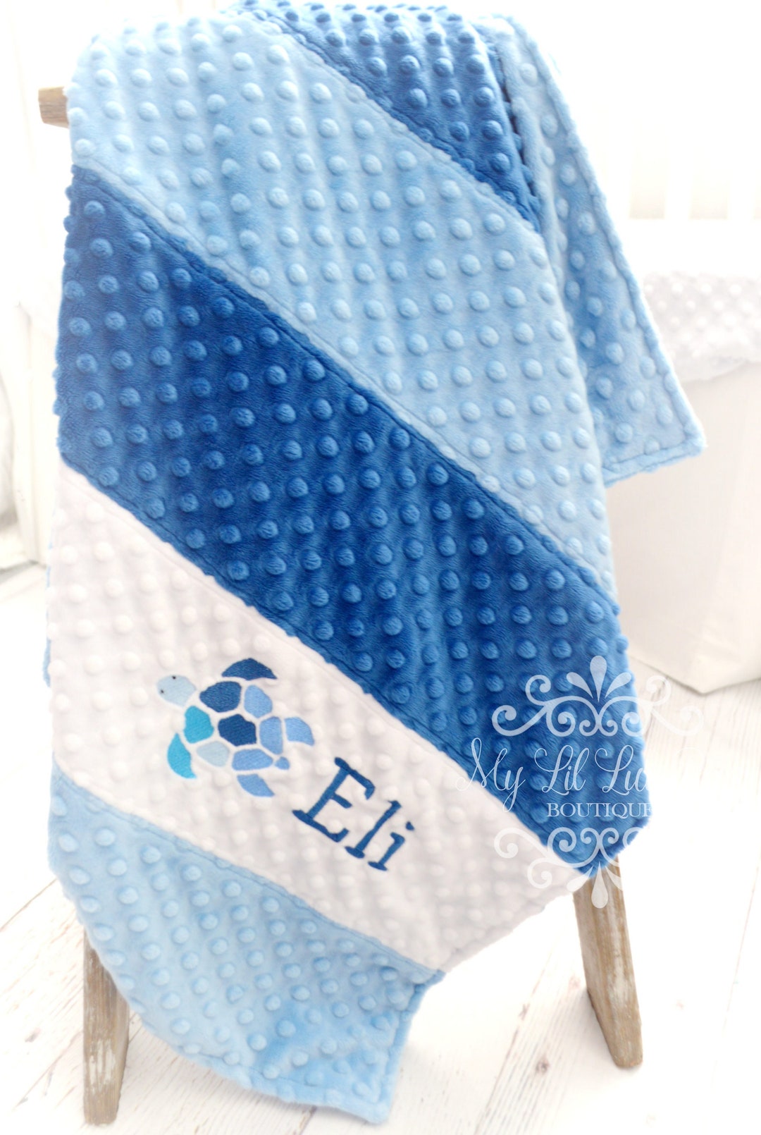 Personalized Sea Turtle Baby Blanket Name Minky Baby Blanket Stripe Sea ...