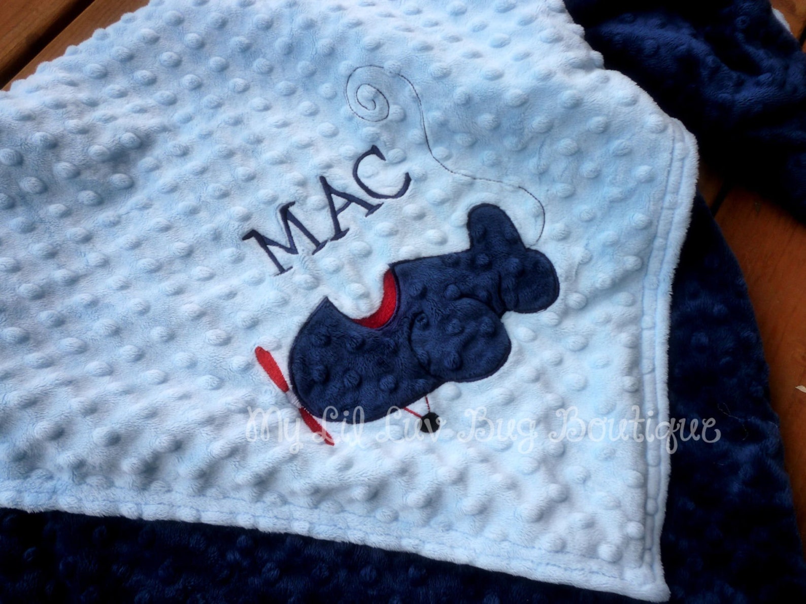 Personalized Baby Blanket Minky Airplane Baby Blue and Navy Etsy