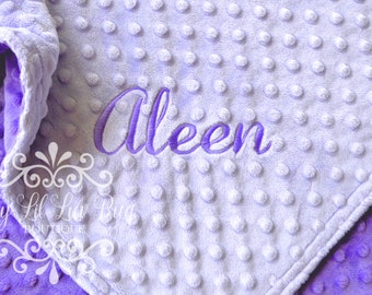 Personalized Baby Blanket CHOOSE YOUR COLORS - lavender and jewel purple minky dimple - baby stroller blanket monogrammed embroidered