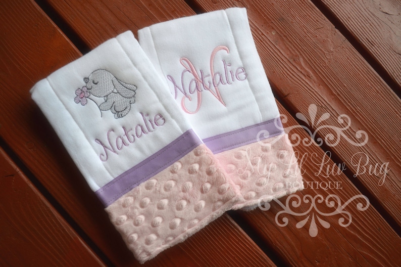 Personalized burp cloth set of two elephant bow prefold diaper burp cloths custom baby girl gift burp cloth embroidered jungle image 2