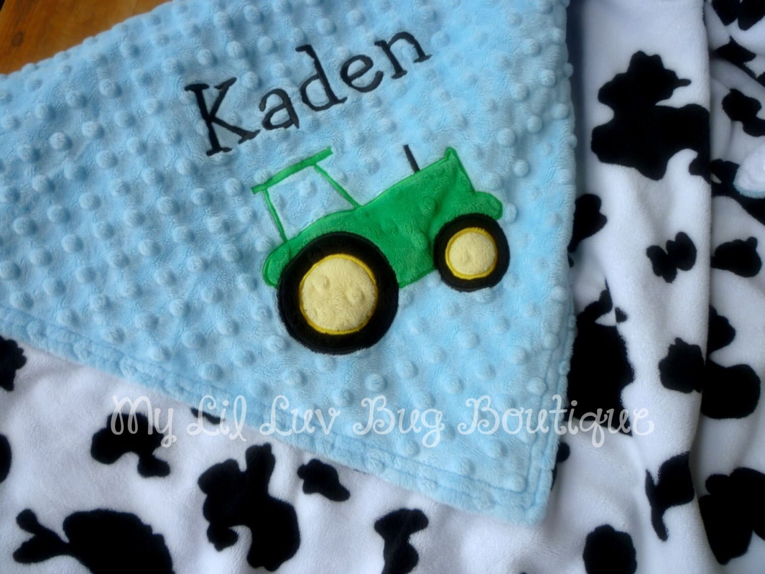 Personalized Baby Blanket baby blue and cow print baby boy Etsy