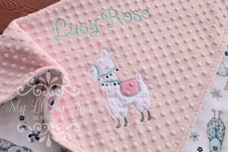 Baby Blankets Personalized Baby Girl Llama Blanket Name Etsy
