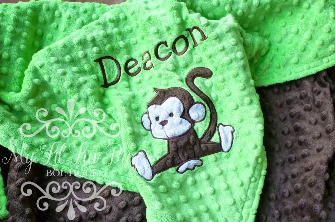 Personalized Baby Blanket Minky Boy Baby Blanket Monkey Jungle Safari