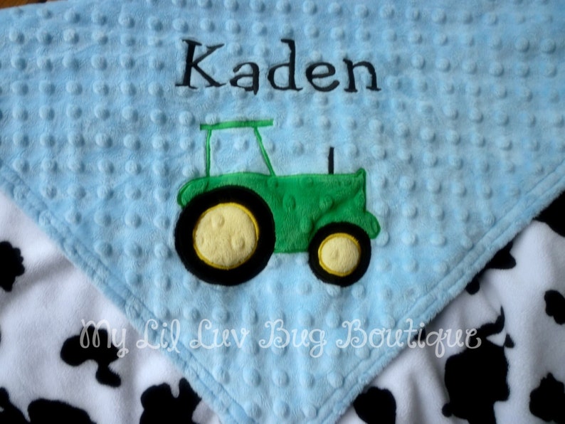 Personalized Baby Blanket baby blue and cow print baby boy Etsy