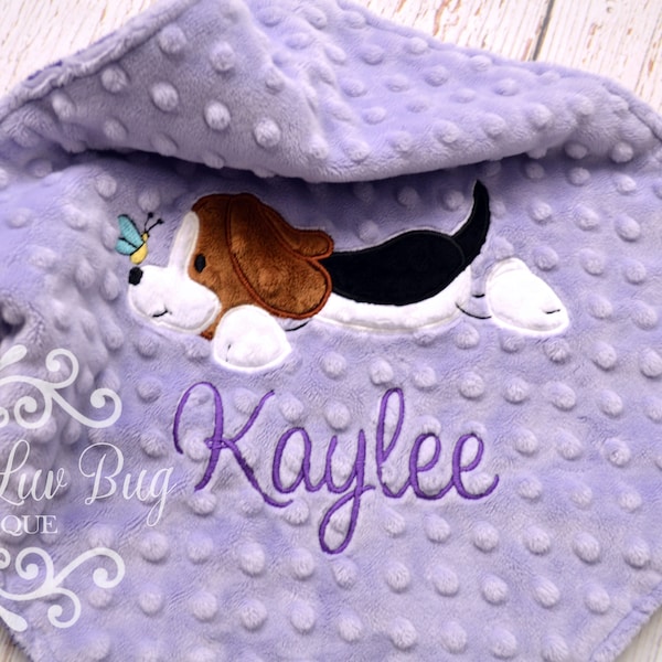 Dog breed beagle personalized baby blanket minky - lavender and amethyst purple baby puppy dog - lovey blanket