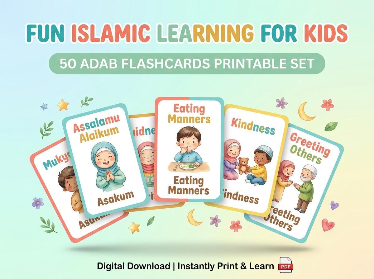 Adab In English 45 Islamic Manners Flashcards for Kids, Adab Printable PDF, Muslim ...