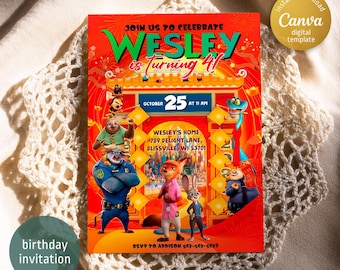 Zootopia Birthday Invitation, Judy Hopps and Nick Wilde, Printable Movie Party (Digital Download)