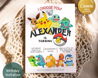 Printable Birthday Invitation, b-day invite, editable invitation, anime birthday invite, Instant Download