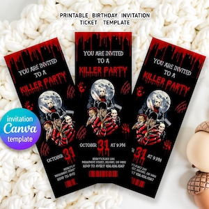 Invitación de Halloween sangriento con tema de película de terror (plantilla digital)